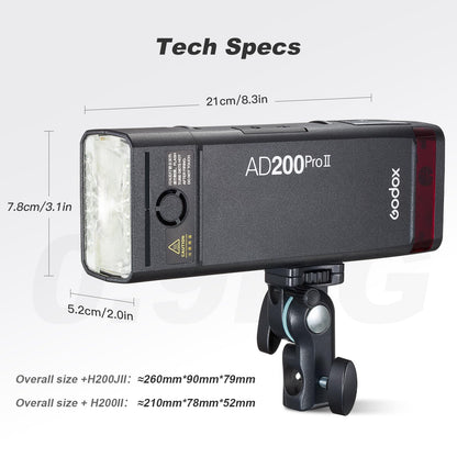 GODOX AD200 PRO II Flash (2025) AD200 PRO Strobe, Updated 200Ws 2.4G 1/512 to Full Power (1/1) Ten-Step Power Adjustment, Color Temperature Constant Mode ±100K Flash Head Pocket Flash Monolight
