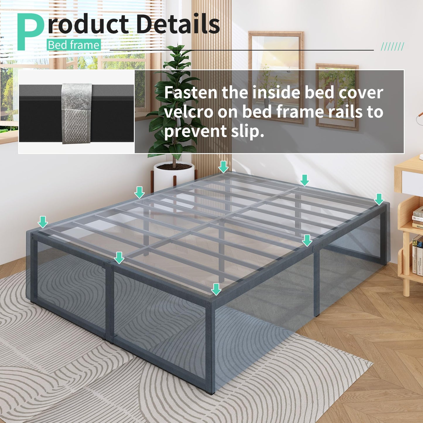 Lutown-Teen 18 Inch Queen Bed Frame with Cover Skirt, Heavy Duty Steel Slat Support Metal Platform Bed Frame Queen Size No Box Spring Needed, Easy Assembly, Black and Blue