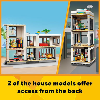LEGO Creator 3 in 1 Modern Toy House - Kids Toy Building Set with 3 Building Options for Boys &amp Girls Ages 9+ - with 2 Minifigures for Pretend Play - Gift Idea for Birthday - 31153
