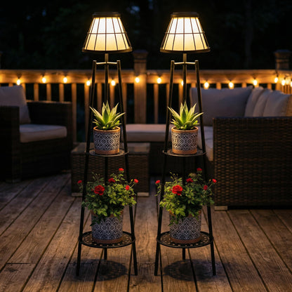 Solgicar 2 Pack Solar Lights with Plant Stands, 45.4'' Waterproof Outdoor Metal Solar Floor Lamps for Patio Deck Yard Pathway Porch Garden