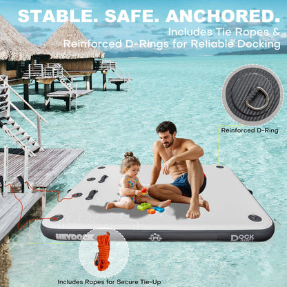 HEYBOARD Inflatable Floating Dock - Non-Slip Air Dock Platform, Floating Island Raft for Pool, Beach, Lake, Ocean with Detachable Ladder Gray 5 x 6 ft