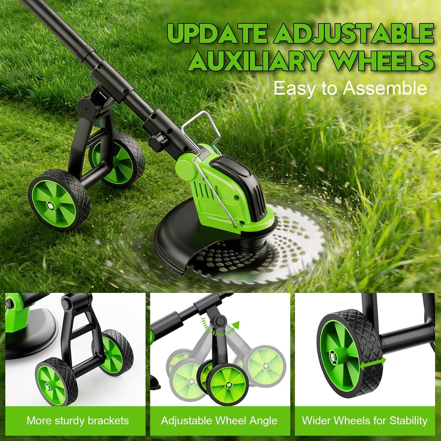 Skiennix 20000 RPM Electric Weed Wacker - Cordless 12" Brushless Grass Trimmer with 4-in-1 Functionality & 2 Batteries
