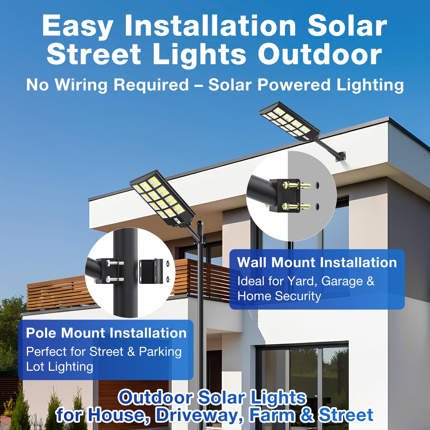 OKPRO 10000W Solar Street Lights Outdoor, IP66 Waterproof Solar Lights Outdoor with Motion Sensor & Remote, Dusk to Dawn Commercial Security Lighting for Parking Lot, Yard, Farm, Driveway