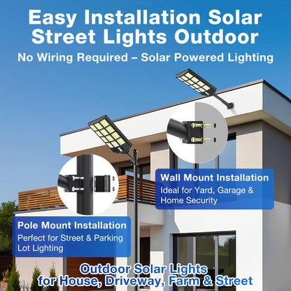 OKPRO 10000W Solar Street Lights Outdoor, IP66 Waterproof Solar Lights Outdoor with Motion Sensor & Remote, Dusk to Dawn Commercial Security Lighting for Parking Lot, Yard, Farm, Driveway