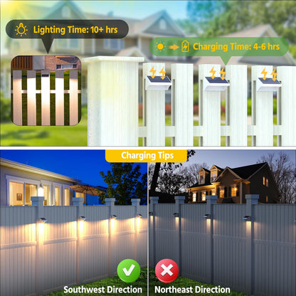NIORSUN Outdoor Fence Lights, 24 Pack Waterproof LED Solar Fence Lights with 1500mAh Battery, Warm White/Cool White/RGB, Easy-to-Install Wall Light for Deck, Patio, Railing, Stairs, Backyard – White