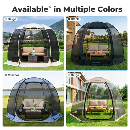 Alvantor® Pop Up Screen House Tent 10x10 FT, Snap-fit Black Mesh Screen Gazebo with Peaked Roof, Portable Screen Room Canopy Shelter with Sandbags for Camping, Backyard, Picnic