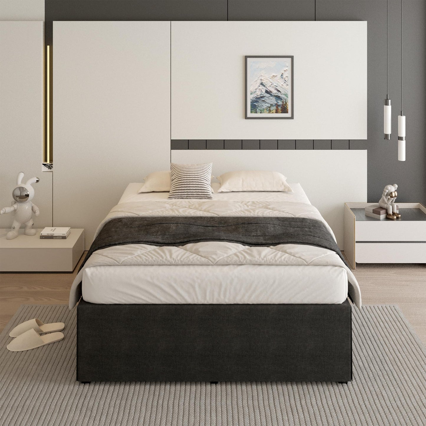 Cieemine 18 Inch Full Size Bed Frame with Black Bed Cover, Metal Bed Frame Full Size No Box Spring Needed, Heavy Duty Mattress Foundation, Easy Assembly, Noise Free