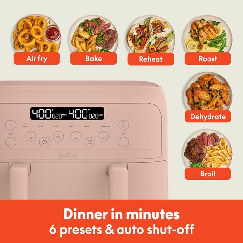 Bella 4 Qt TriZone Air Fryer - EverGood™ Ceramic Nonstick, Dual Basket Design, Digital Touchscreen, 1200 Watt, Blossom