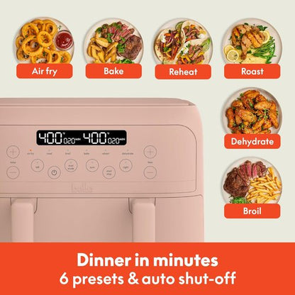 Bella 4 Qt TriZone Air Fryer - EverGood™ Ceramic Nonstick, Dual Basket Design, Digital Touchscreen, 1200 Watt, Blossom