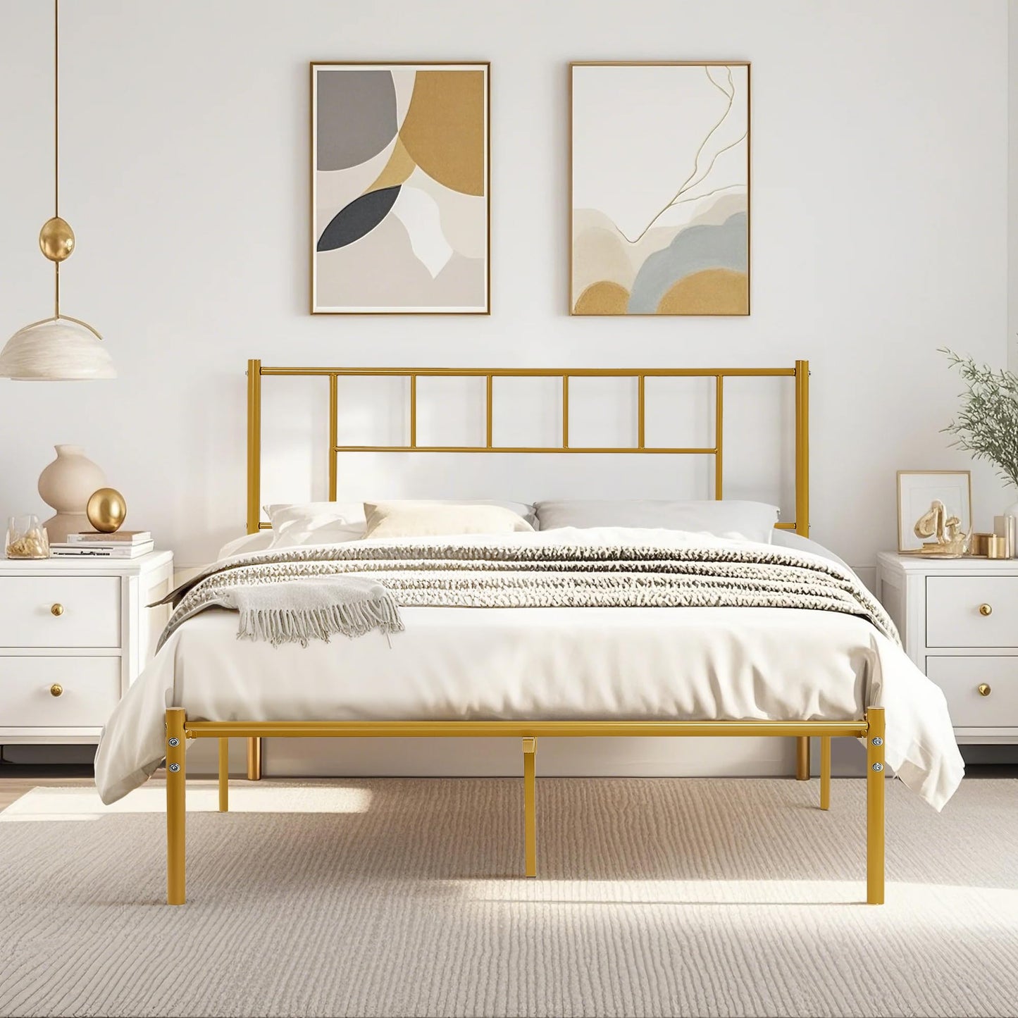VECELO Full Metal Platform Bed Frame with Headboard, Heavy Duty Steel Slat Support, Under Bed Storage,No Box Spring Needed, Easy Assembly