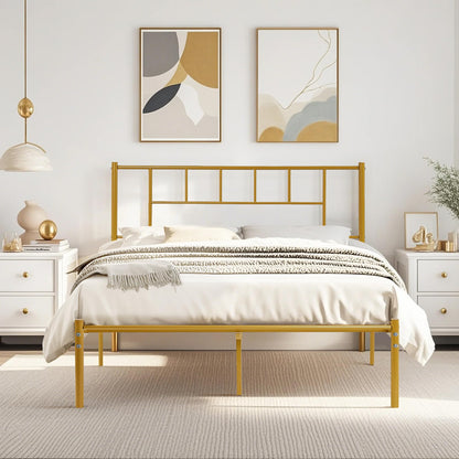 VECELO Full Metal Platform Bed Frame with Headboard, Heavy Duty Steel Slat Support, Under Bed Storage,No Box Spring Needed, Easy Assembly
