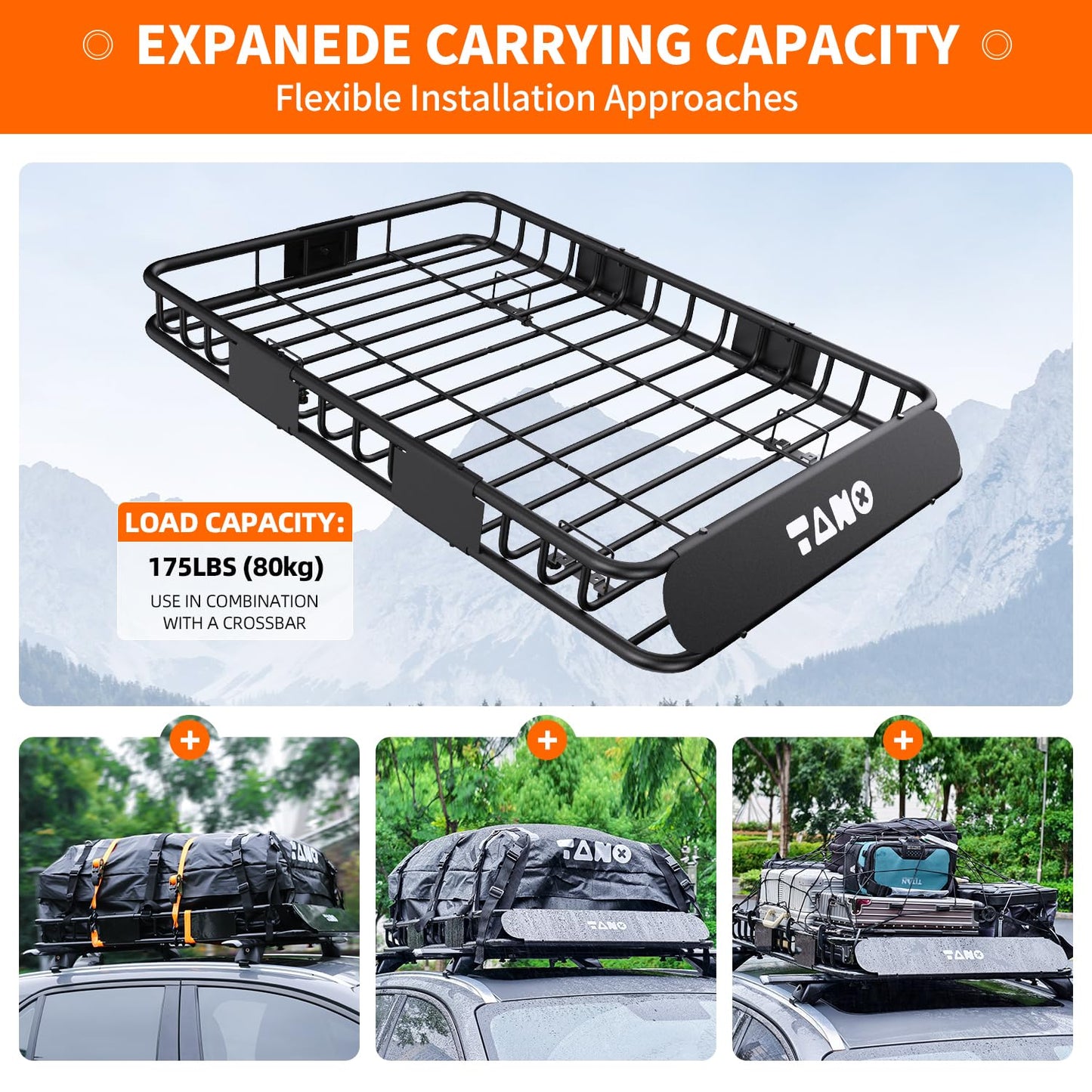 TANX 51" x 36" x 5" Roof Rack Cargo Carrier Basket with Waterproof Bag, Rooftop Cargo Carrier with Cargo Net & Ratchet Straps, Heavy Duty Roof Basket for SUV Truck, Hitch Cargo Carrier