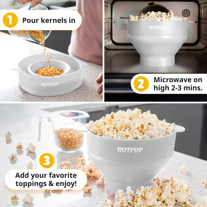The Orginal HotPop Silicone Popcorn Maker - Microwave Popcorn Popper with Handles - Collapsible Bowl, Heat-Resistant, Easy to Clean, Ideal for Family Movie Nights, 15-Cup Capacity - Red