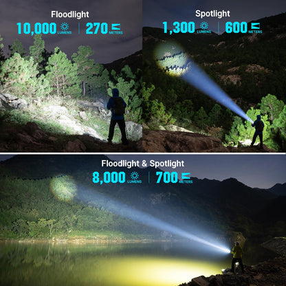 OLIGHT Marauder Mini 2 Bright Flashlight 10,000 Lumen with 750 Meters Beam Distance, Rechargeable Light with Dual Charging & 5 Lighting Modes for Outdoor, Camping, Emergencies (Sapphire)