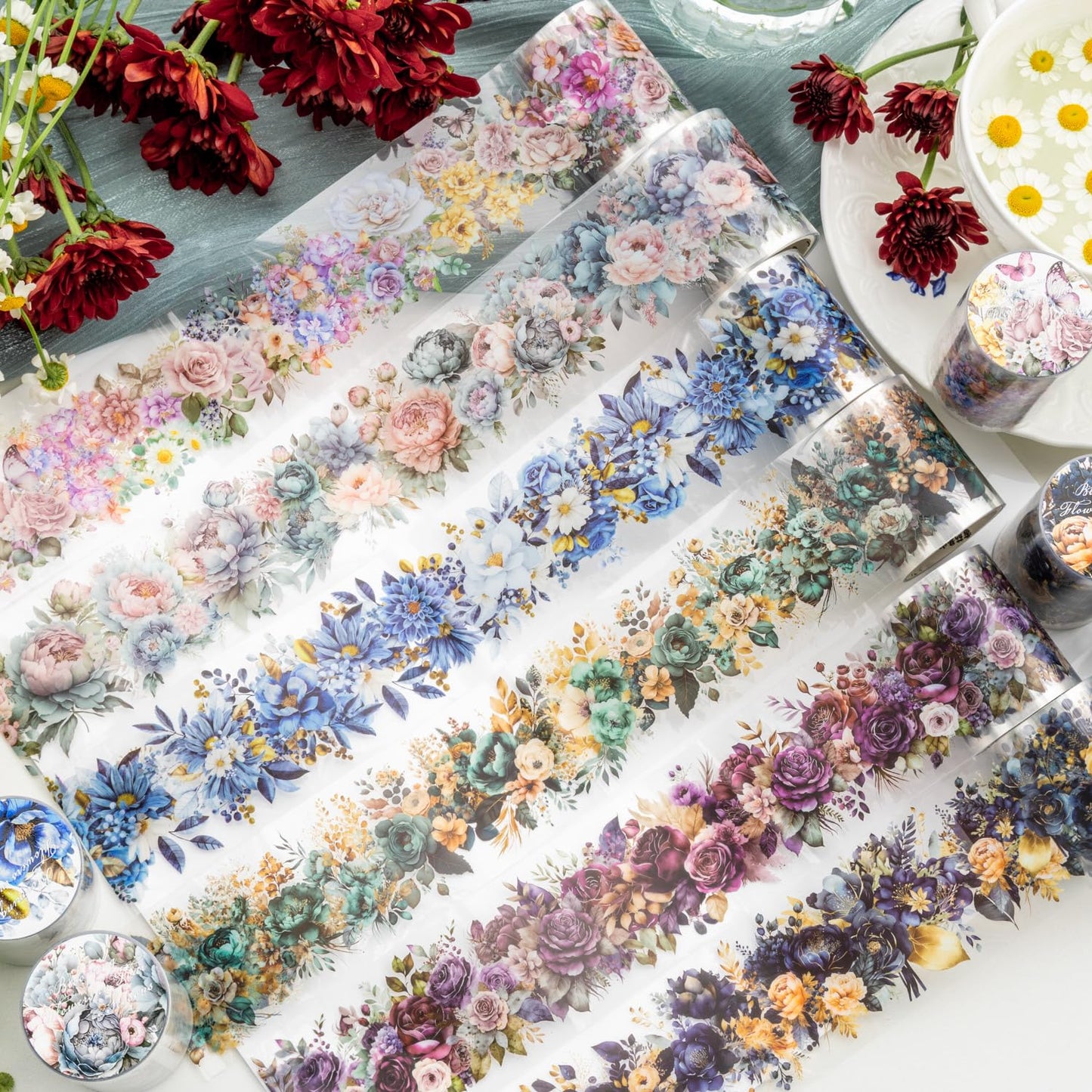 Alideco 6pcs Decorative Adhesive Tapes Botanical Landscaping PET Tape Great for Bullet Journal Supplies, Arts, Scrapbook, DIY Crafts, Planners (fanhuasiji)