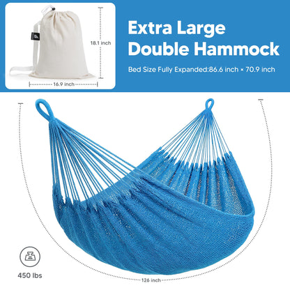 SUNCREAT Hammocks Double Rope Hammock, Outdoor Hanging Tree Hammock, Blue