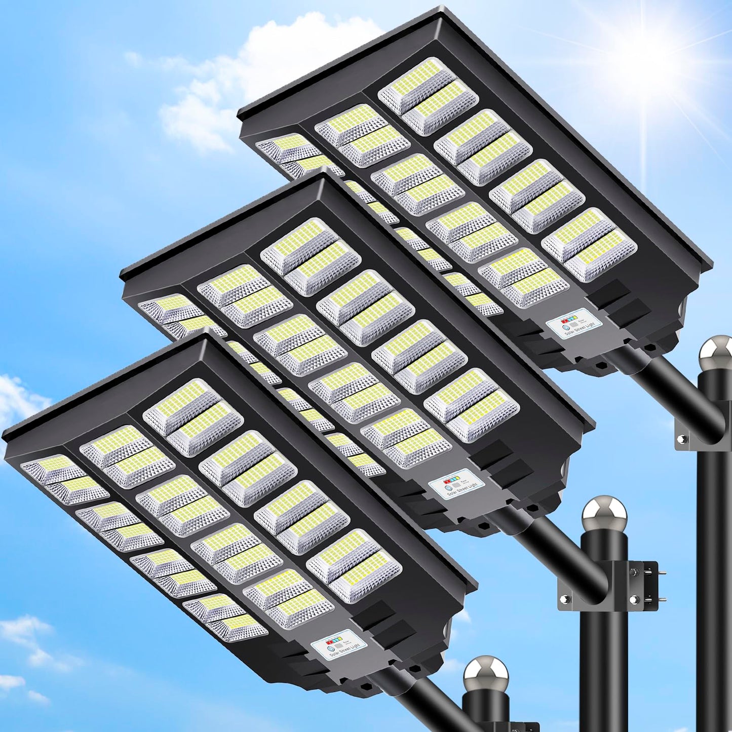 VOOJOY 8000W Solar Street Lights Outdoor Waterproof, Dusk to Dawn Solar Lights Outdoor, LED Flood Security Light with Motion Sensor and Remote Control for Yard, Parking Lot, Garage, Street, 3 Pack