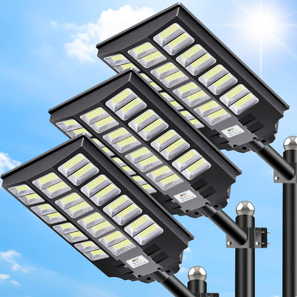 VOOJOY 8000W Solar Street Lights Outdoor Waterproof, Dusk to Dawn Solar Lights Outdoor, LED Flood Security Light with Motion Sensor and Remote Control for Yard, Parking Lot, Garage, Street, 3 Pack