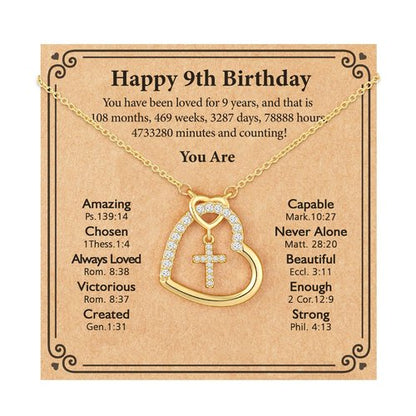 ESPVO 9 Year Old Girl Birthday Gift Happy 9th Ninth Tween Yr Cross Heart Necklace Jewelry Presents Stuff Decorations for Girls