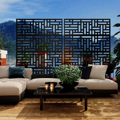 Metal Privacy Screen Outdoor - 71"x46" Freestanding Privacy Panels for Patio, Deck, Lawn & Garden, Weather-Resistant Rustproof Room Divider with Stand