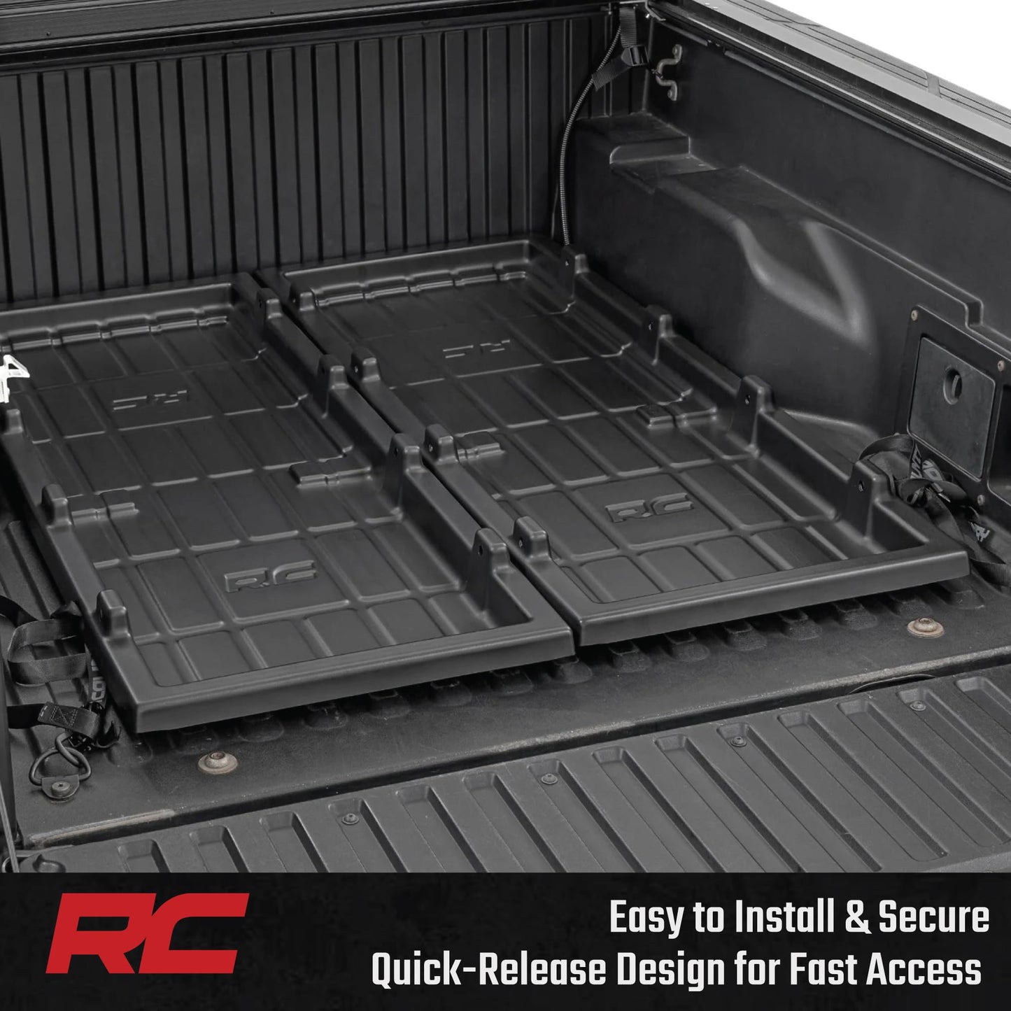 Rough Country Slide-Out Truck Bed Cargo Tray - Mid-Size Bed Organizer for 5' & Shorter Beds, Heavy-Duty Polyethylene, UV-Protected, Easy Tailgate Access