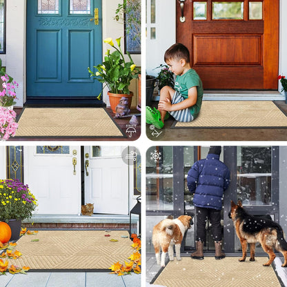 Smiry Heavy-Duty Natural Rubber Front Door Mat - Irregular Triangle Design | Easy Clean, 29.5x17 Inches, Beige