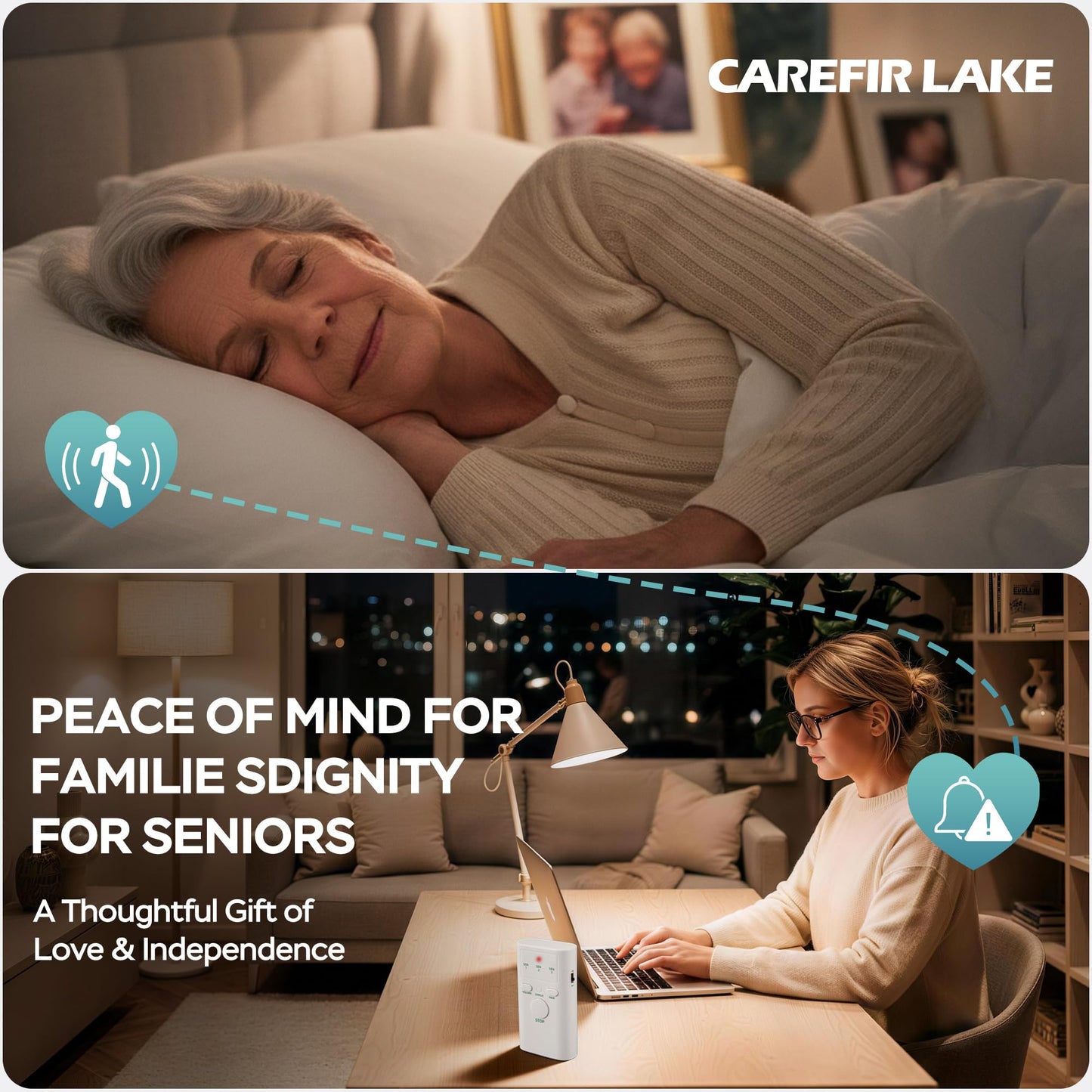 Wireless Bed Alarm for Elderly Dementia Patients - Large & Wide Under-Mattress Sensor Pad with Pager, Early & Exit Alert Modes, Fits All Thick and Thin Mattresses, Effectively Reduces False Alarms