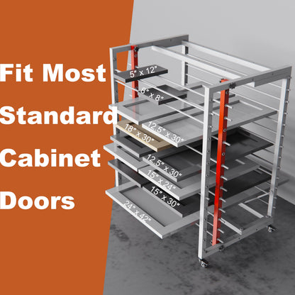 Sytekor Drying Painting Rack for Cabinet Doors – 13-Tier Metal Panel Stand with Locking Wheels and Adjustable Depth