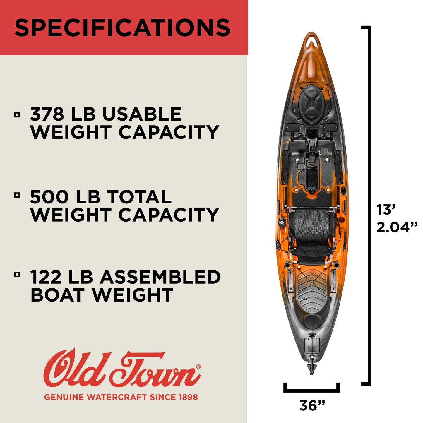 Old Town Sportsman BigWater PDL 132 Pedal Fishing Kayak (Ember Camo)