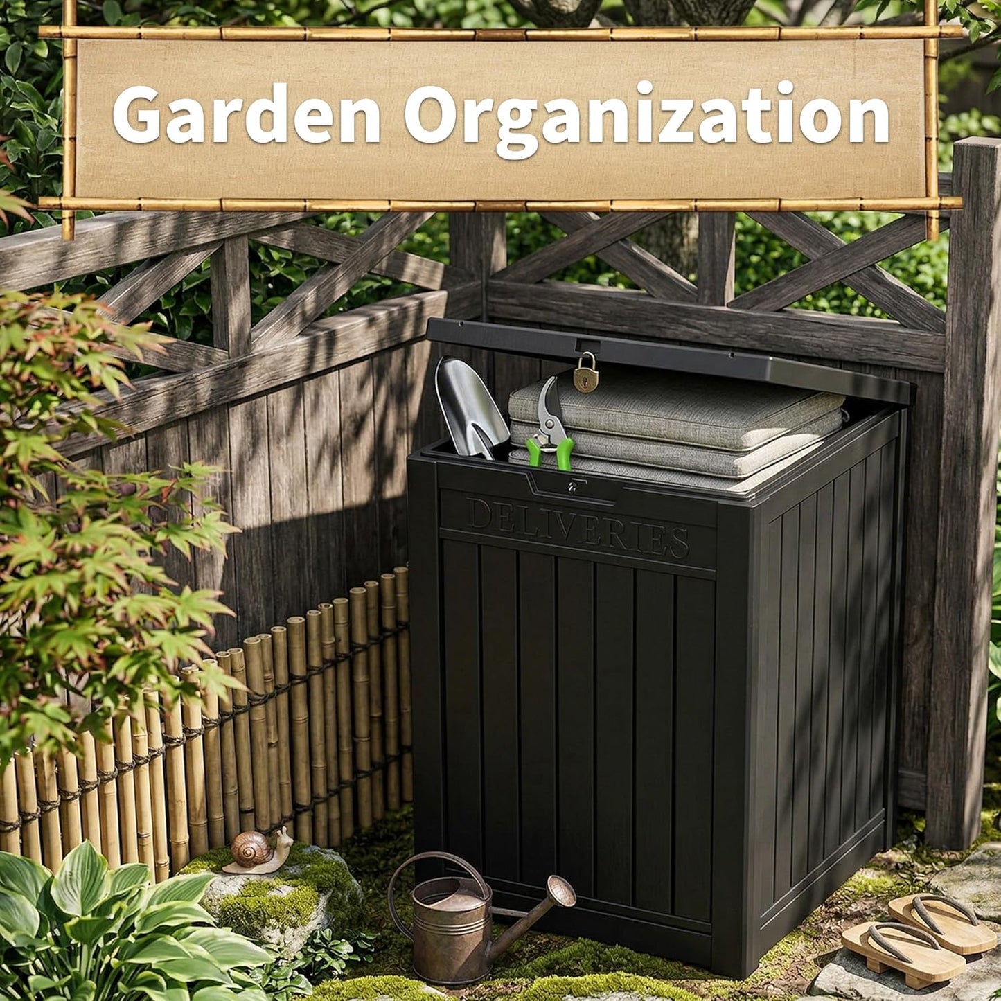 Lockable Package Delivery Box by [Brand Name] - Waterproof Resin Outdoor Storage Solution | 57 Gallon, Black
