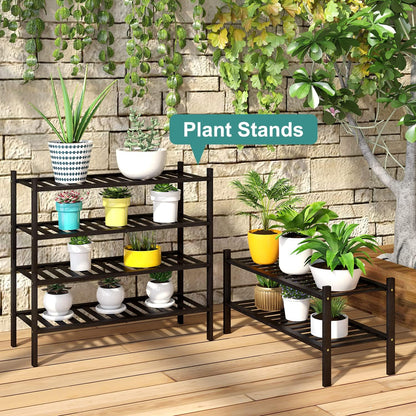 Viewcare 2-Tier Black Bamboo Shoe Rack - Stackable & Foldable Shoe Shelf Organizer for Entryway