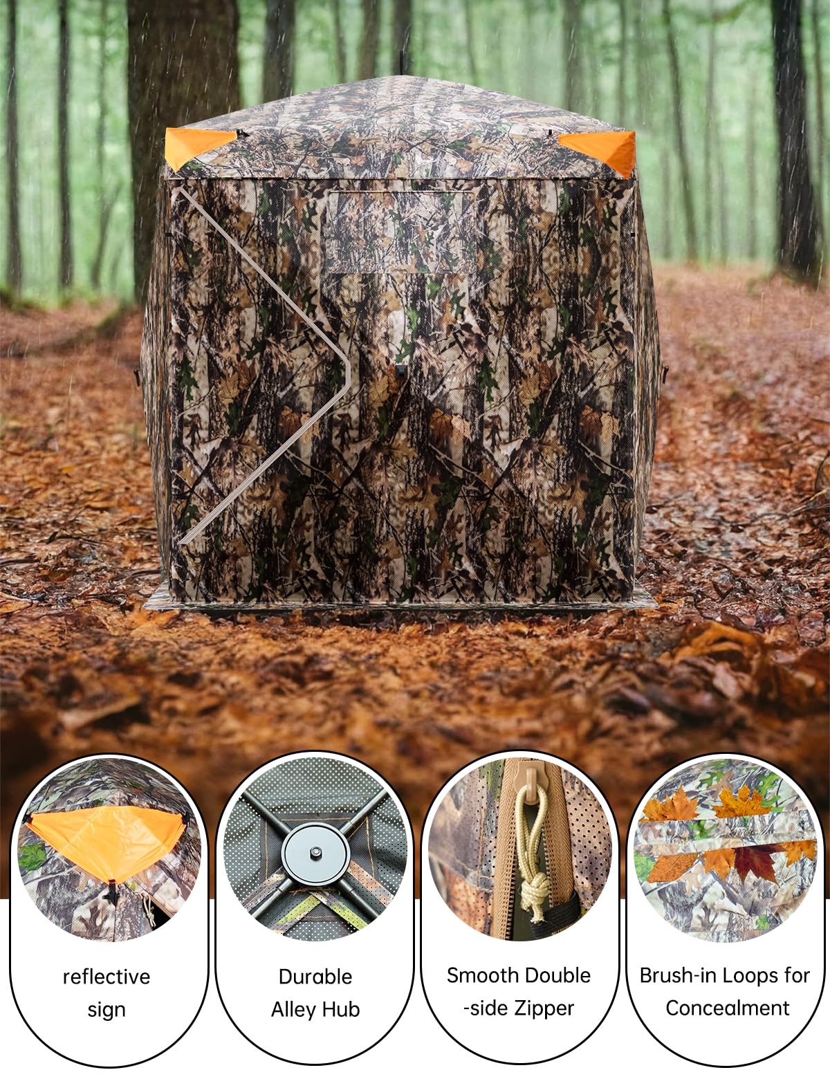 270° Camouflage Hunting Blind Portable Pop-Up Tent with Shoot-Through Mesh, Waterproof Ground Blind for Deer Hunting, 2-3 & 3-4 Person Capacity & Carry Bag (3-4 Person)
