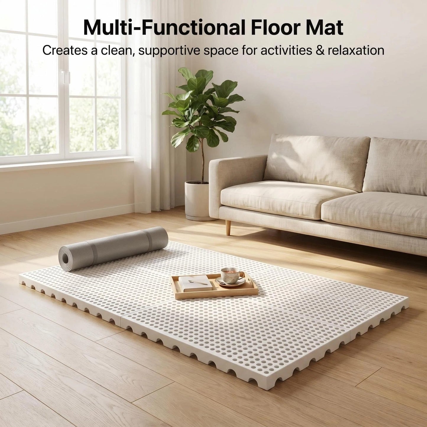 Lsbod Foldable Floor Bed Frame, Japanese Tatami Mat Style Platform Bed Base, Bed Plate for Futon Frame Mattress, Floor Sleeping or Guest Bed Twin XL