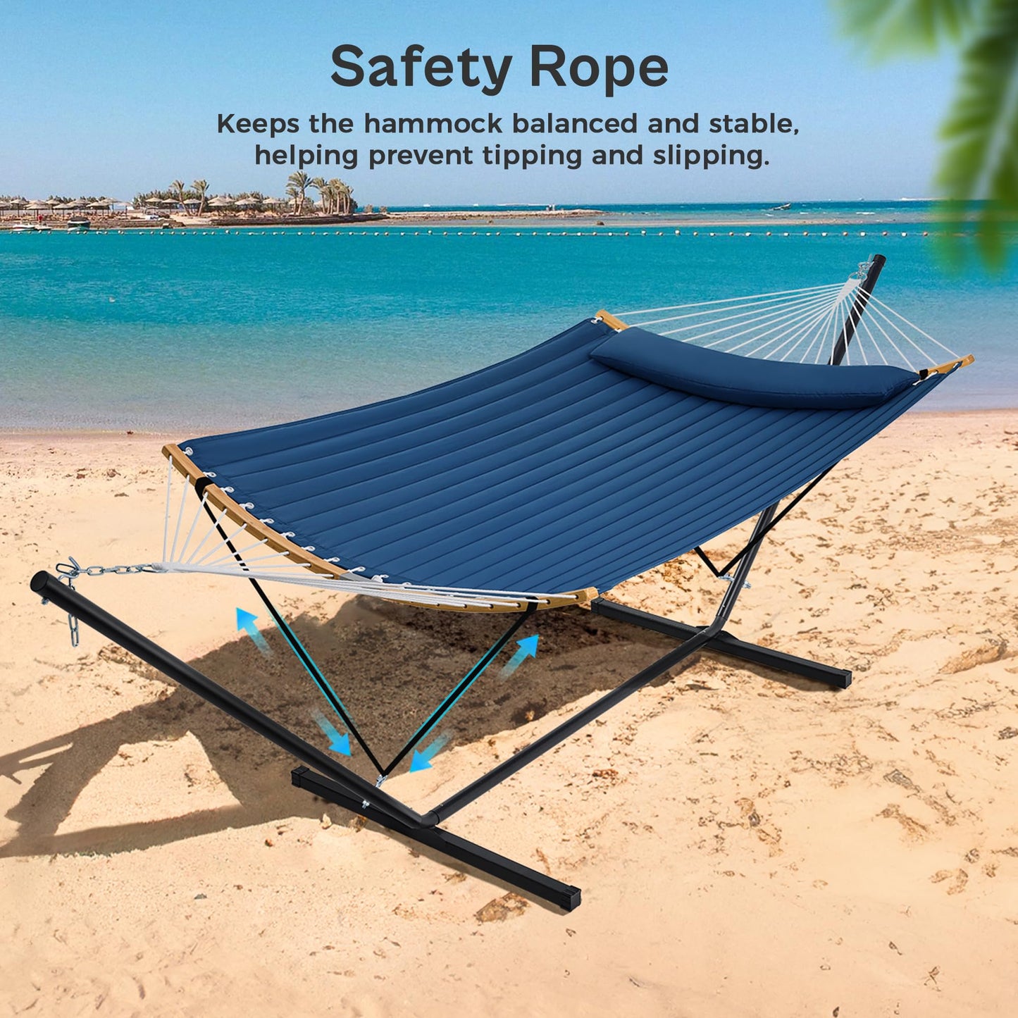 SUPERJARE Curved-Bar Hammock with Stand, 2 Person Heavy Duty Hammock Frame, Detachable Pillow & Portable Carrying Bag, Perfect for Outdoor & Indoor, Navy Blue