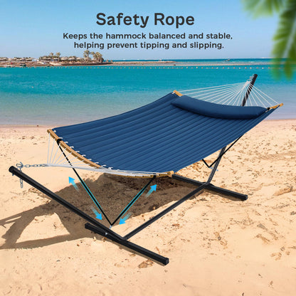 SUPERJARE Curved-Bar Hammock with Stand, 2 Person Heavy Duty Hammock Frame, Detachable Pillow & Portable Carrying Bag, Perfect for Outdoor & Indoor, Navy Blue