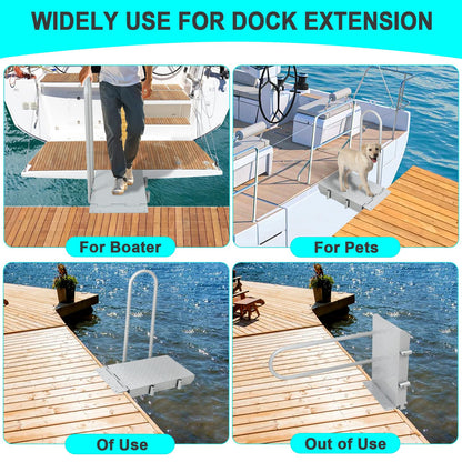 HomiShare Boat Boarding Platform with Handrail, Dock Extension Step with Safety Grab Bar, Folding Dock Boarding Platform for Marina, Dock, Deck, Boat, Silver