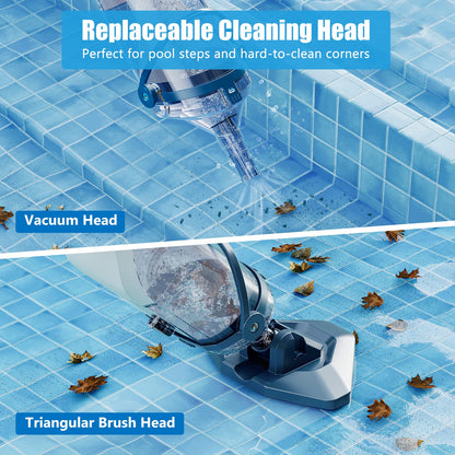 Pool Vacuum for Above Ground Pool with a Telescopic Pole, Running time up to 1H, Handheld Rechargeable Pool Cleaner with Powerful Suction up to 18.5 gallons/min, Ideal for Leaves & Debris, PC10