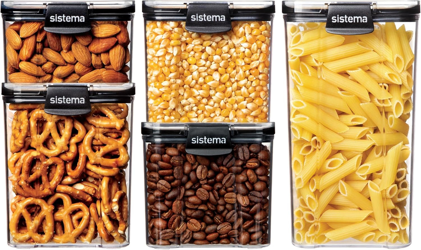 Sistema Tritan Ultra Airtight Storage Containers - 5-Pack Clear Stackable Food Storage, BPA-Free & Dishwasher Safe