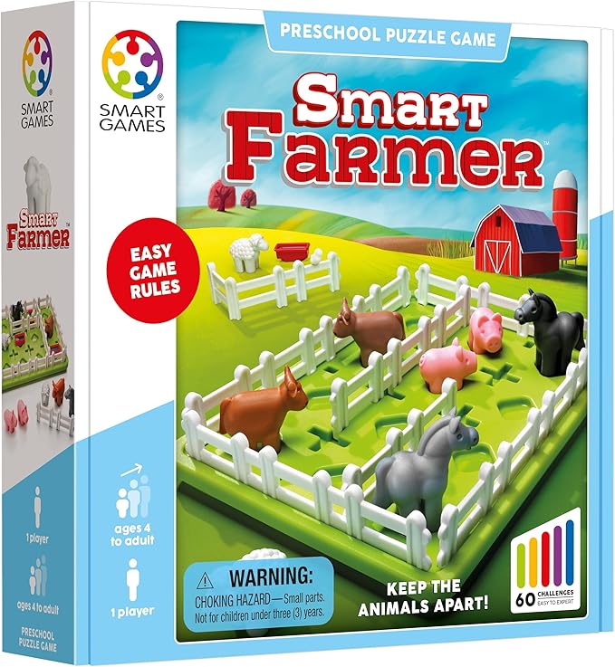 SmartGames Smart Farmer – Barnyard STEM Focused Cognitive Skill-Building Logic Puzzle Game with 60 Challenges for Ages 5+
