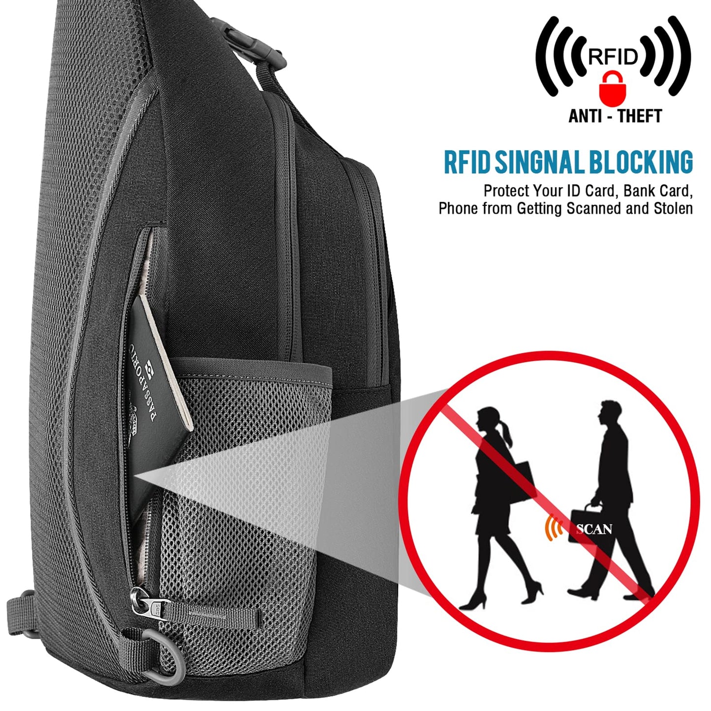 G4Free Sling Bag Rucksack, Diebstahlschutz, Brusttasche, Umhängetasche, Crossbody, Fitnessstudio, Tagesrucksack mit Kopfhörerloch für Outdoor, Radfahren, Reisen, Wandern, Herren und Damen