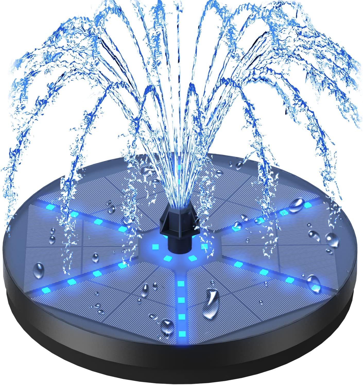 Skiennix Solar Bird Bath Fountain - Upgraded 4W Water Pump with 4000mAh Battery & 7 Nozzles | Colorful LED Lights for Garden & Pond