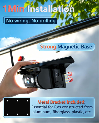 HD 1080P Dual Wireless Backup Camera: 1-Second Magnetic Easy Install RV Backup Camera with 7-inch Split-Screen DVR Monitor - 15200mAh Solar Battery, Up to 3-Day Trip for RV Camping & Travel Trailers