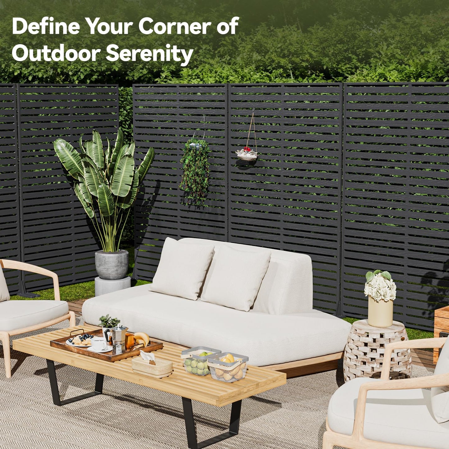 Diyfire Outdoor Privacy Screen 72" Decorative Fence Panel, Air Conditioner Fence, Freestanding Privacy Screens with Stand, Weather-Resistant Patio Divider Panel for Outside, Balcony, Pool, Black
