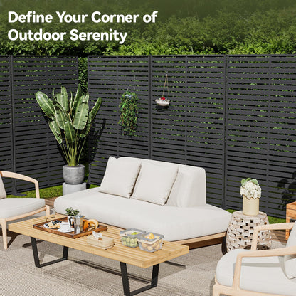 Diyfire Outdoor Privacy Screen 72" Decorative Fence Panel, Air Conditioner Fence, Freestanding Privacy Screens with Stand, Weather-Resistant Patio Divider Panel for Outside, Balcony, Pool, Black