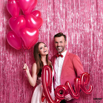 KatchOn, Pink Fringe Backdrop - Large, Pack of 2 | Pink Streamers for Birthday Decorations | Valentines Decor, Galentines Day Decorations, Baby Shower, Gender Reveal, Bachelorette Party Decoration