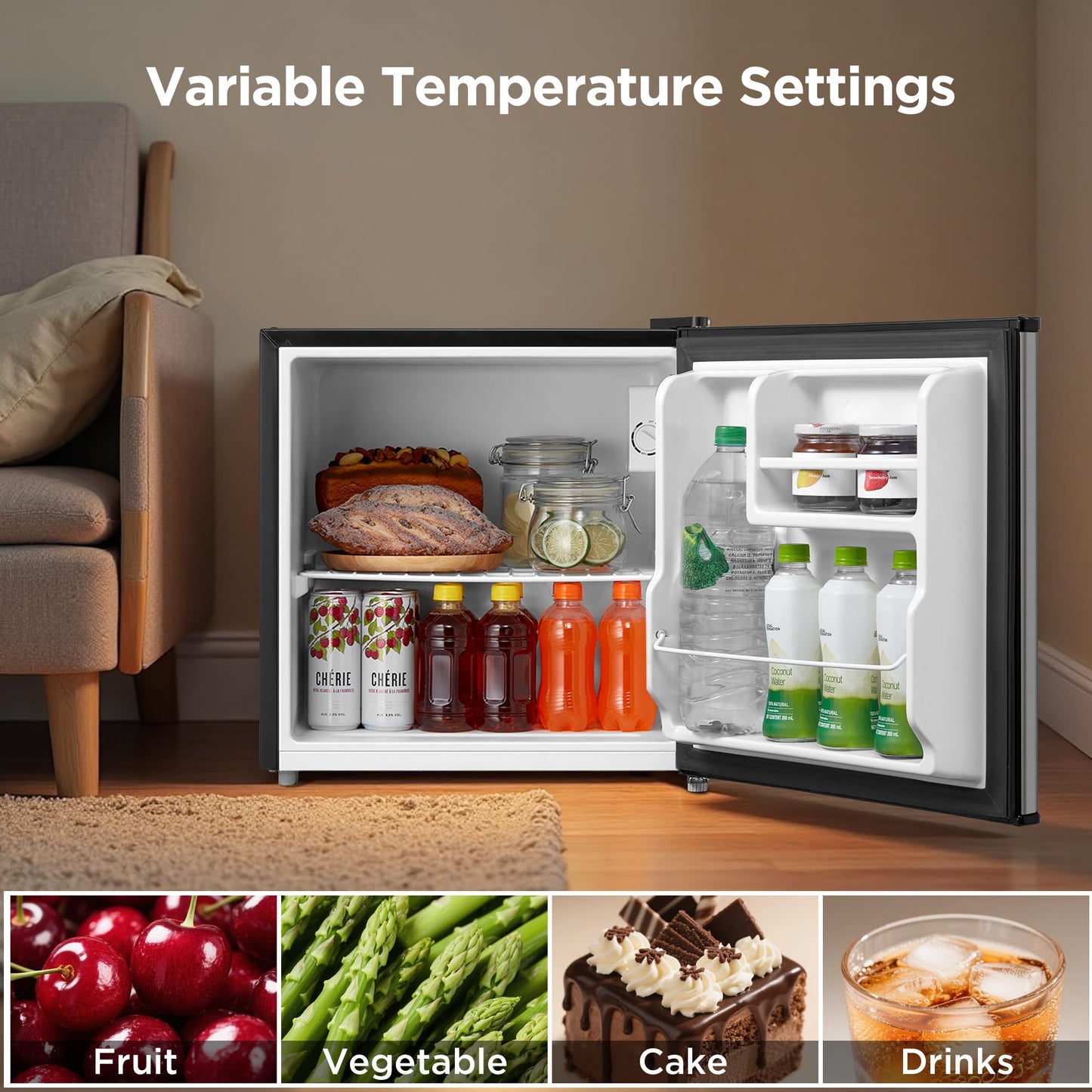 Midea MERM17B0ASL 1.7 Cu Ft Mini Fridge, Compact Refrigerator with Adjustable Thermostat, Reversible Door, Low Noise, Energy Efficient, Ideal for Dorm, Office, Bedroom, Steel Gray