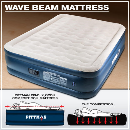 Pittman Outdoors Queen Air Mattress – 20” Deluxe Blue Double High, Queen Air Mattress with Built in Pump, 600lb Capacity, Portable Inflatable Bed with Carry Bag, Blow Up Mattress for Home & Travel