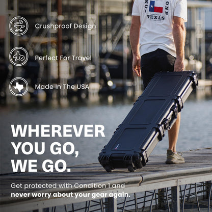 Condition 1 55" Long Gun Carrying Case Model 818 with Wheels, Rolling Hard Lockable Storage with Foam, IP67 Waterproof, TSA Friendly, Made in USA, 54.77"x16.50"x5.94"