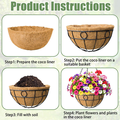4 Pack 14 Inch Hanging Baskets for Plants Outdoor Metal Hanging Planters with Coco Coir Liner Round Wire Plant Holder Hanging Flower Pots for Outdoor Patio Lawn Balcony Garden Decor - Circular