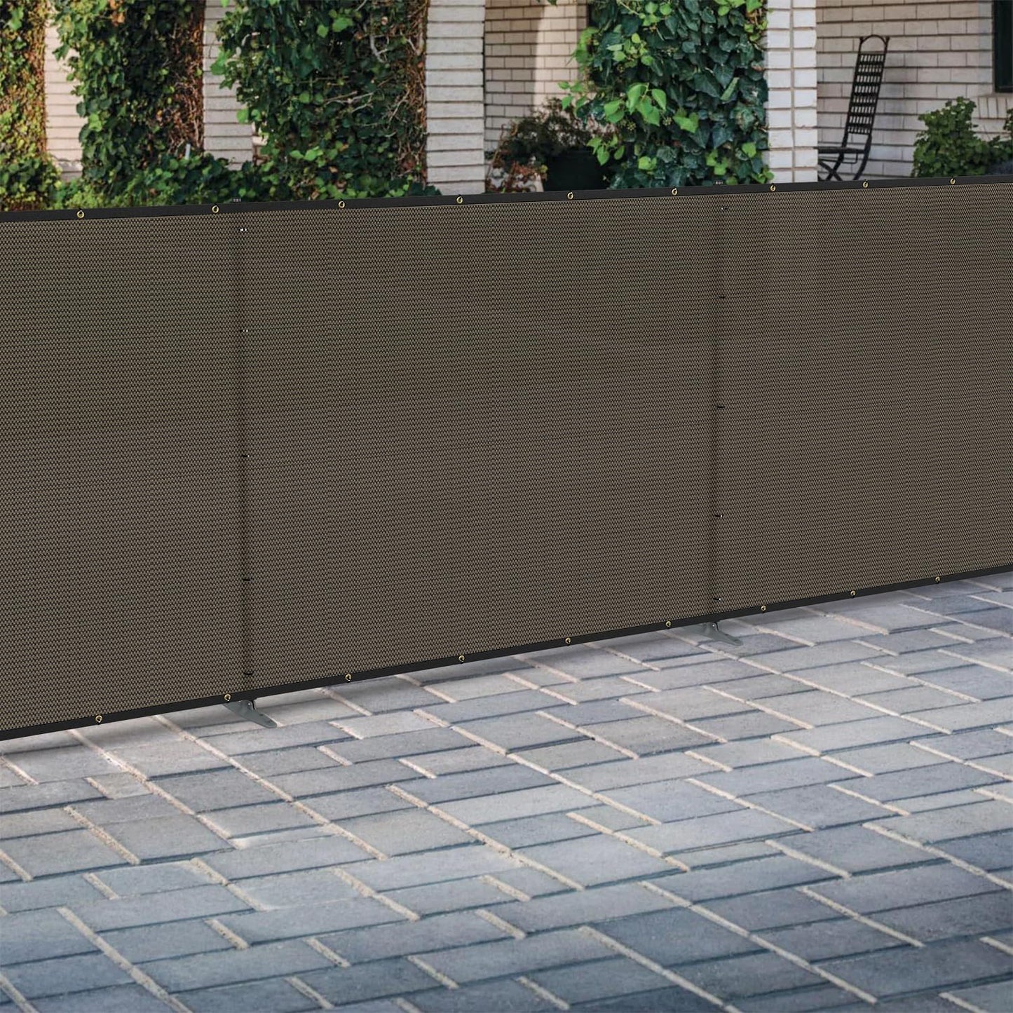 Coarbor Iron Poles Privacy Fence 5'H x 12'W Metal Fence Covering Privacy Fence Screen with Zipties and Base Anchor for Outside Garden Backyard Dog Kennel Chicken Pool, Brown